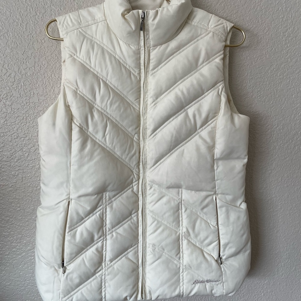 Eddie Bauer Premium Goose Down Vest, Cream/White, Women's Size M